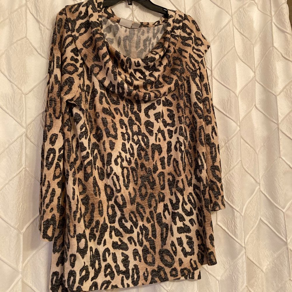 Leopard tunic with cowl neck - Chico's size 3